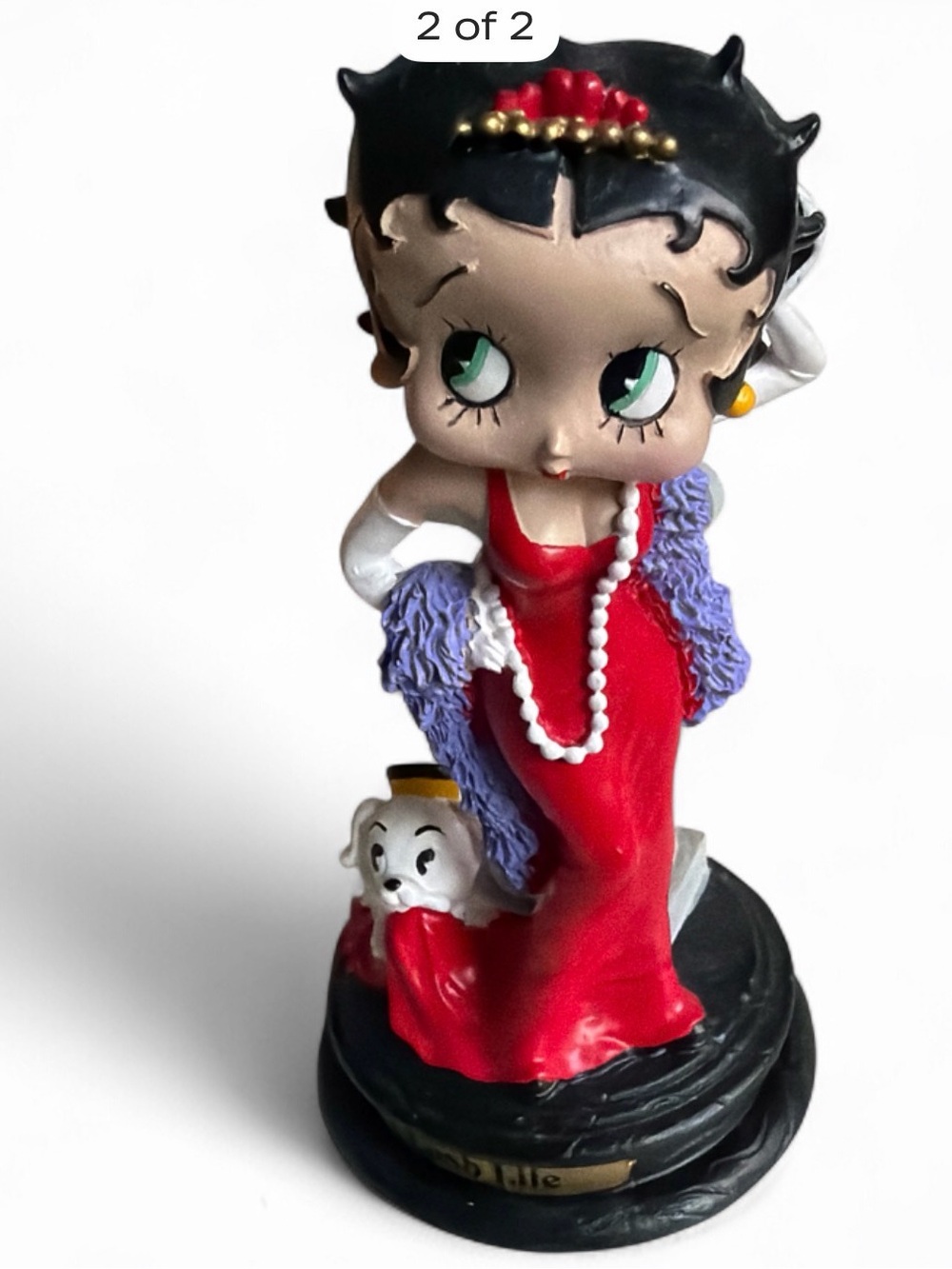 Betty Boop Red Dress Figurine with Purple Shawl and Black Base